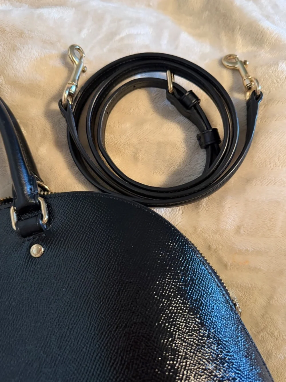 Authentic Coach Black Leather Dome Satchel – Gold Accents , with Strap
